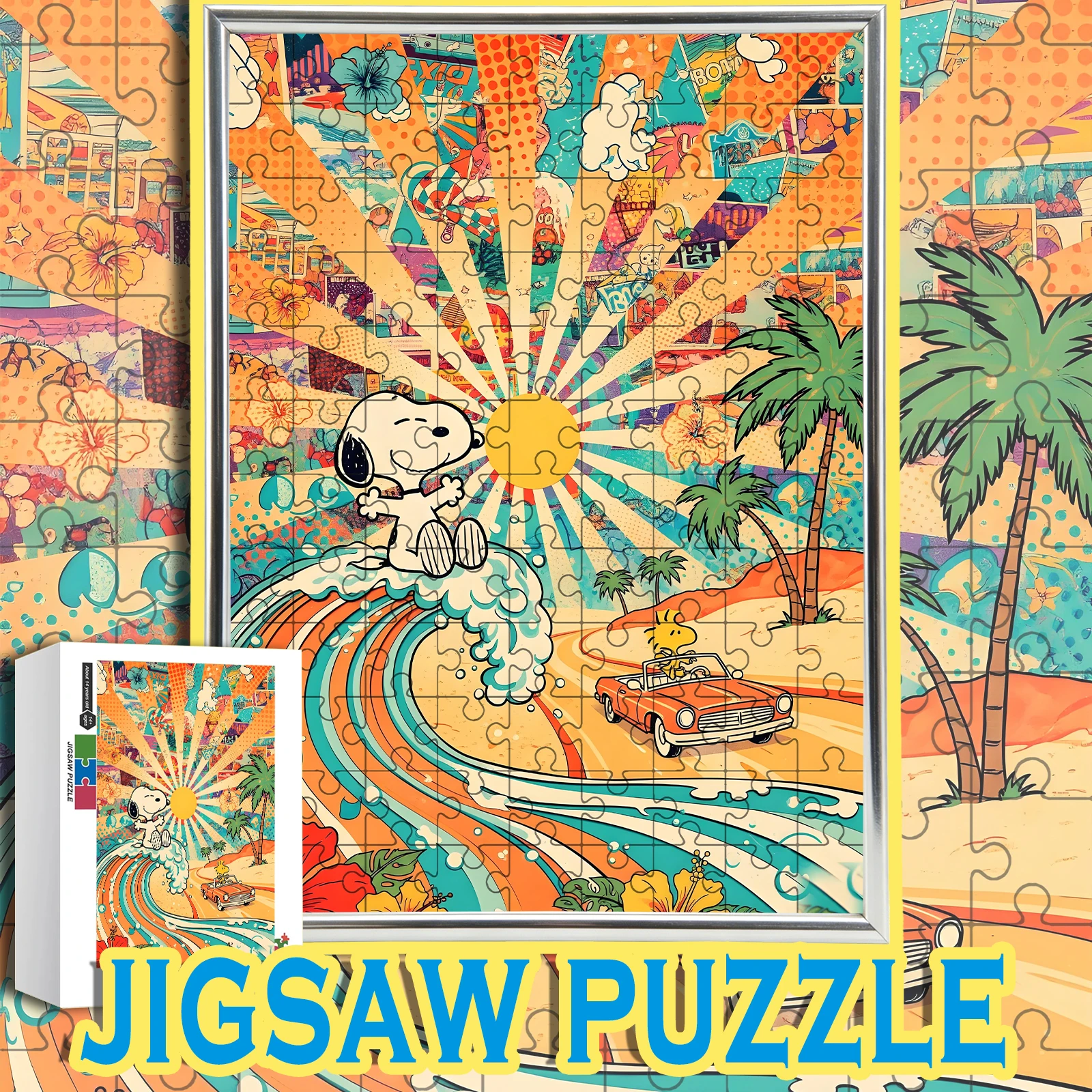 

Snoopy Retro Surfing Vacation Tropical Collage Style Wooden Jigsaw Puzzle 108/200/300/500/1000pcs Color Box