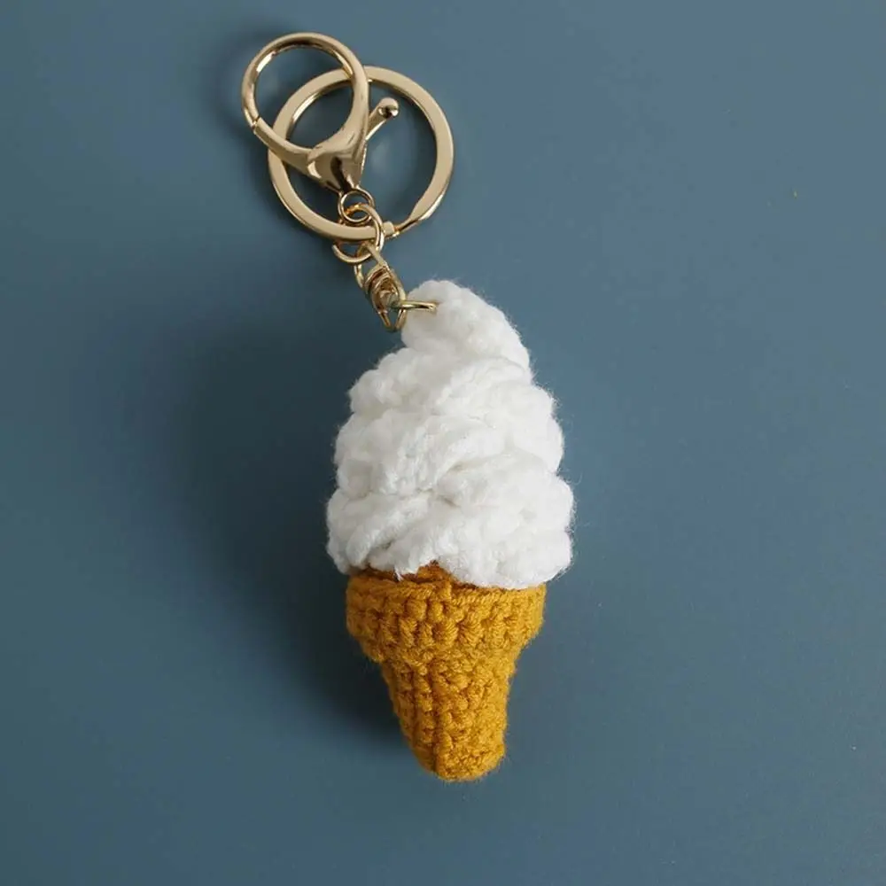 Jewelry Gift Handmaking Ice Cream Pendant Woven Cartoon Crochet Keychain Ice Cream Cone Mini Knitted Keyrings Friends Gift