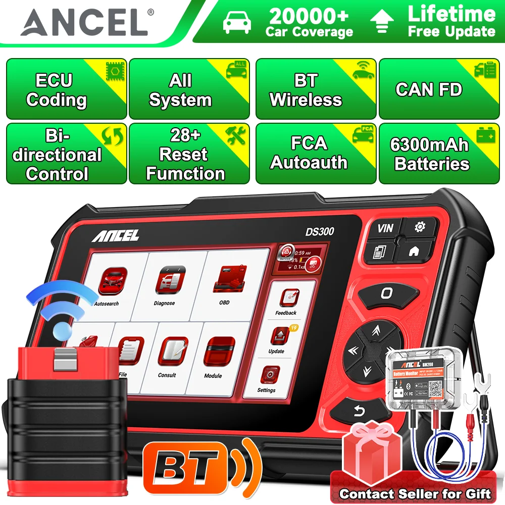 2026 ANCEL DS300 BT CANFD OBD2 All System Scanner Bi-directional ECU Coding OBD 2 Auto Car Diagnostic Tool Lifetime Free Update