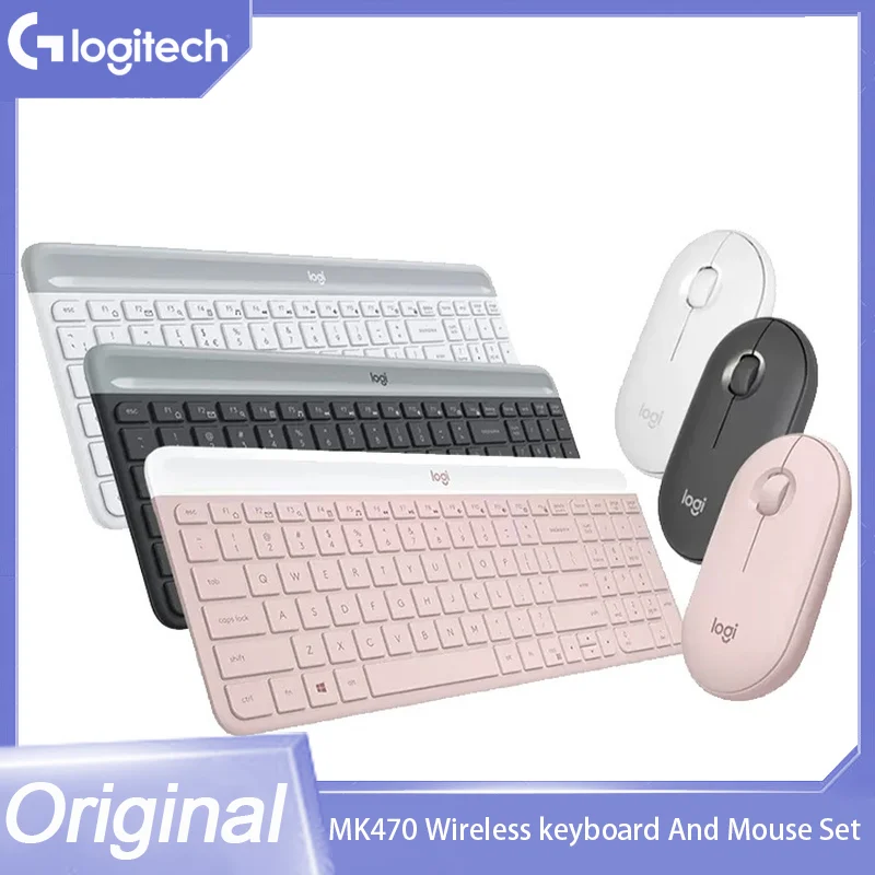 Original Logitech Mk470 Wireless Keyboard Mouse Combos Office Slim Silent Portable Business Computer Laptop