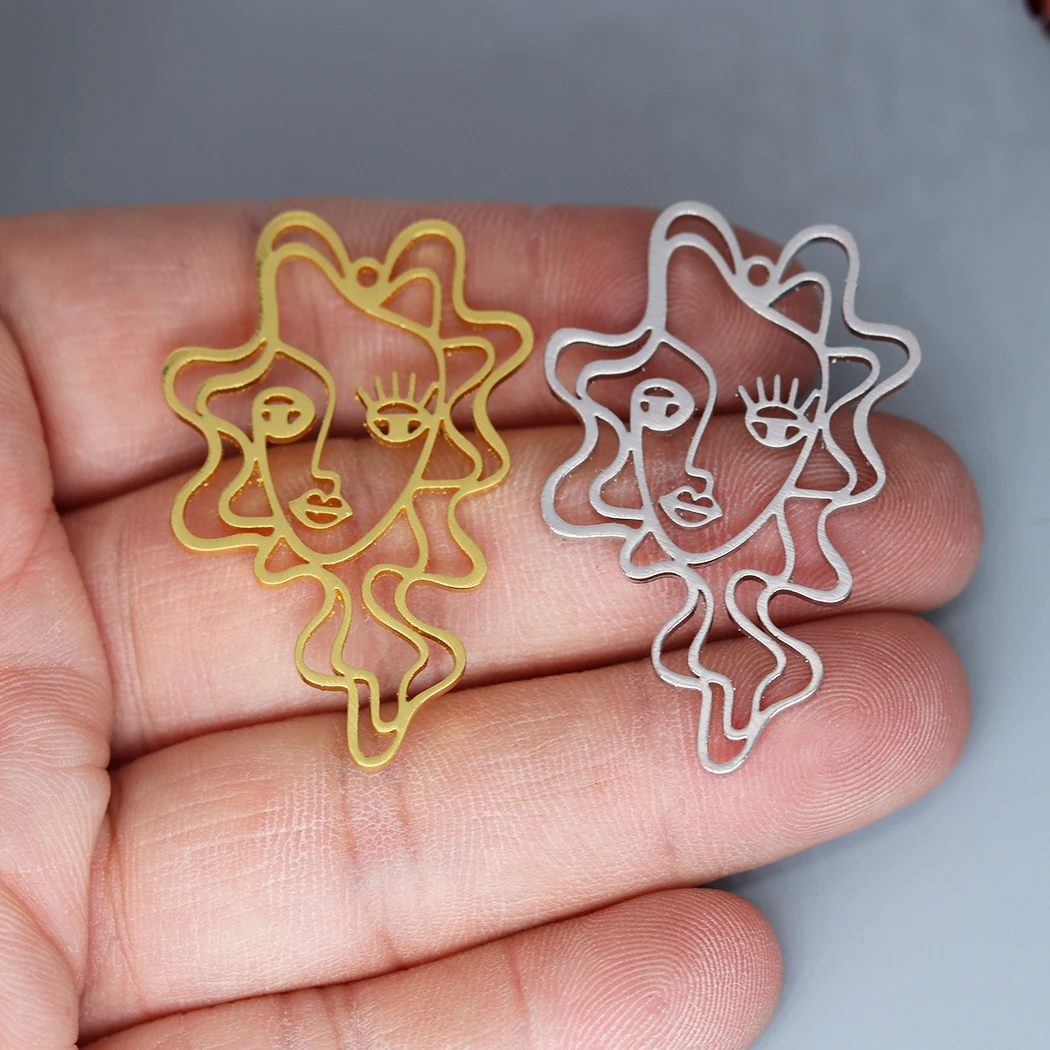 3pcs DIY Vintage Earrings Flower Leaf Picasso Abstract Art Lady Face Stainless Steel Pendant Charms for Jewelry Making Bracelets