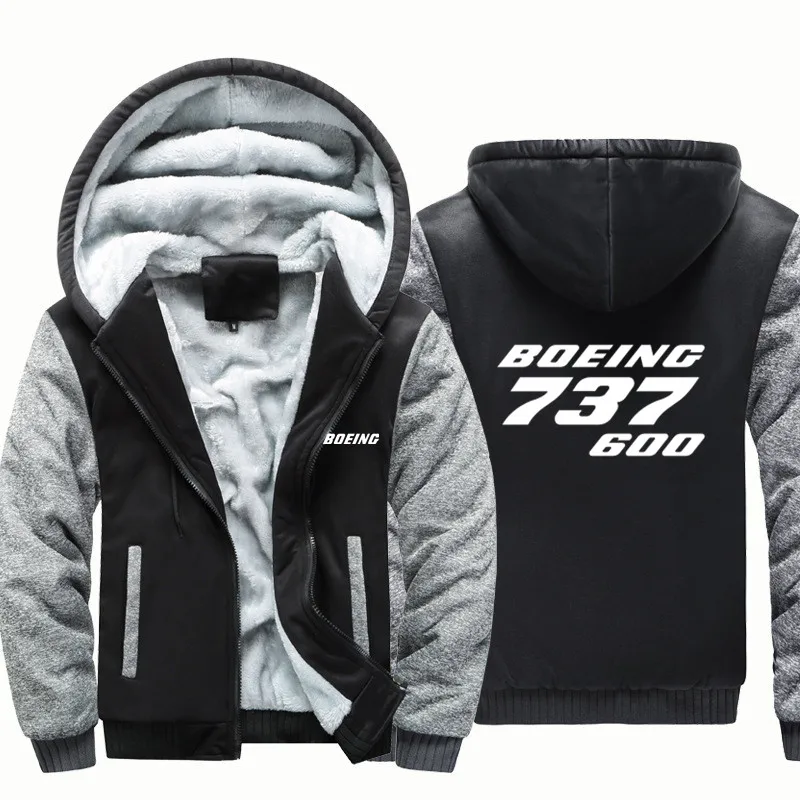 Boeing 737-600 Aviation Pilots Flight Fleece Warm Wool Men Coat Jackets Autumn Winter Zipper Hooded Thick Hoodies Sweatshirts