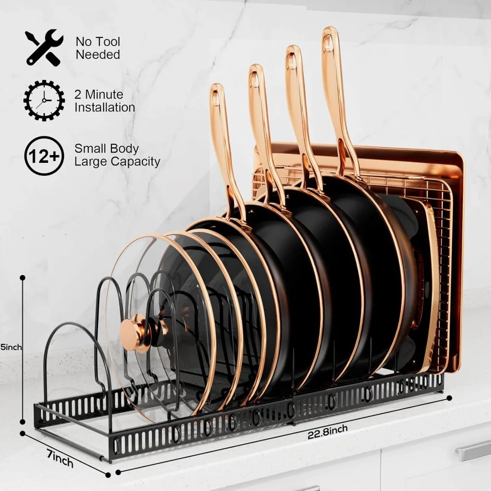 Organizador de ollas y sartenes expandible, estante de almacenamiento de cocina, organizador de ollas ajustable, soporte para ahorro de espacio, estante de cocina