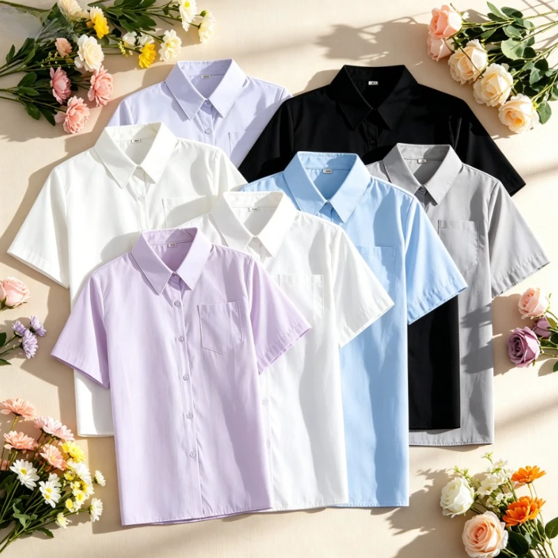 

Manufacturer spot wholesale, Japanese orthodox student pointed neck round neck jk white short-sleeved shirt work