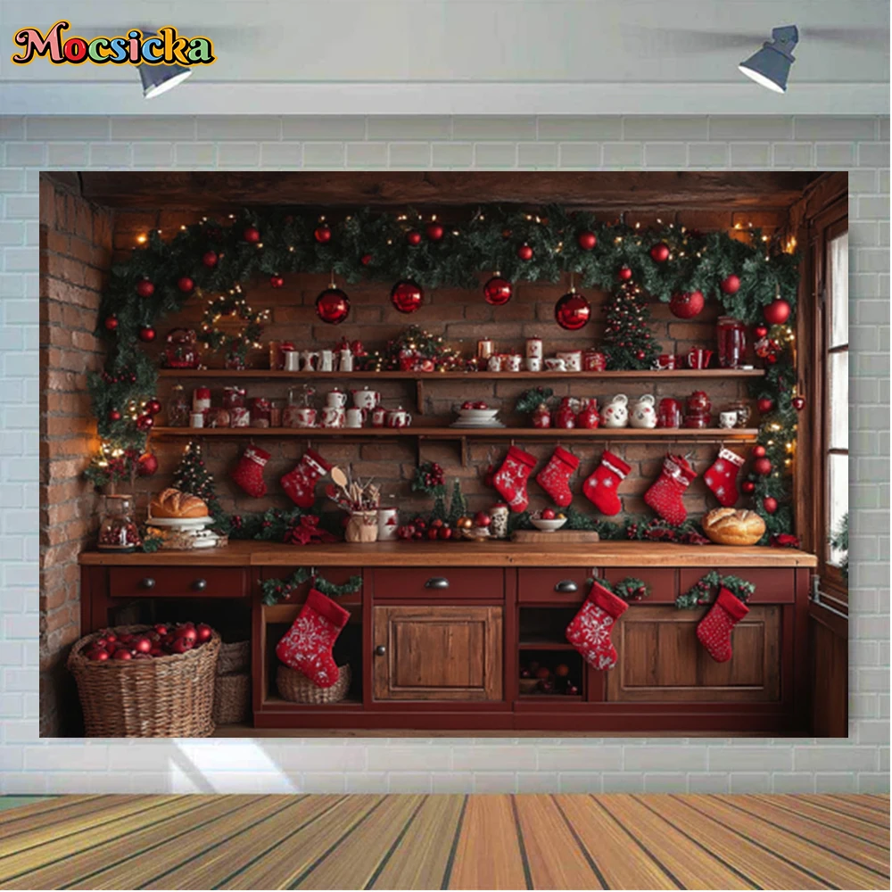 Mocsicka Winter Christmas Photography Backgrounds Christmas Kitchen Holiday Holiday Adult Family Photo Backdrops Studio Props