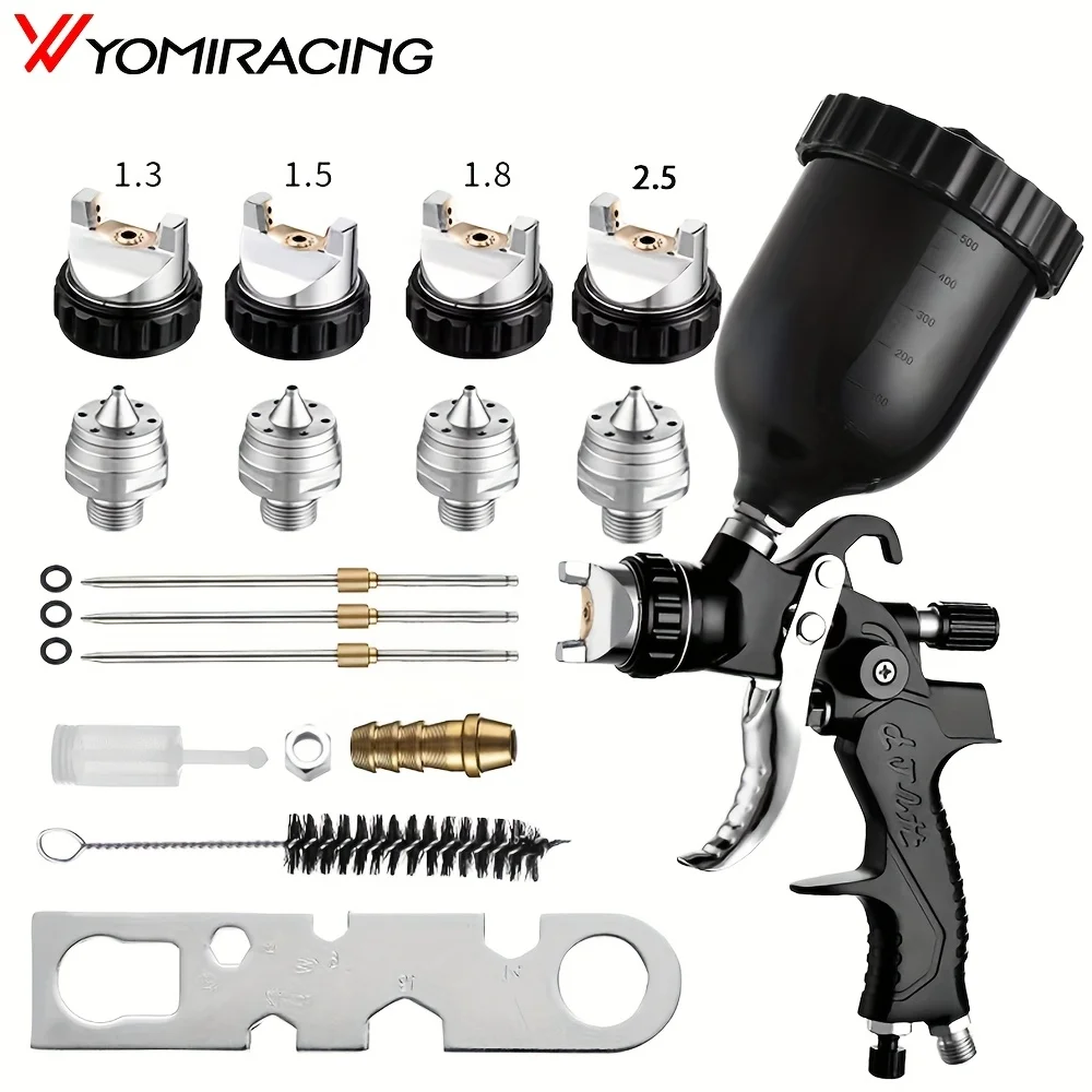 

1.3mm 1.8mm 1.5mm 2.5mm HVLP nozzle adjustable Air gravity spray gun set professional 600cc spray gun including cleaning kit