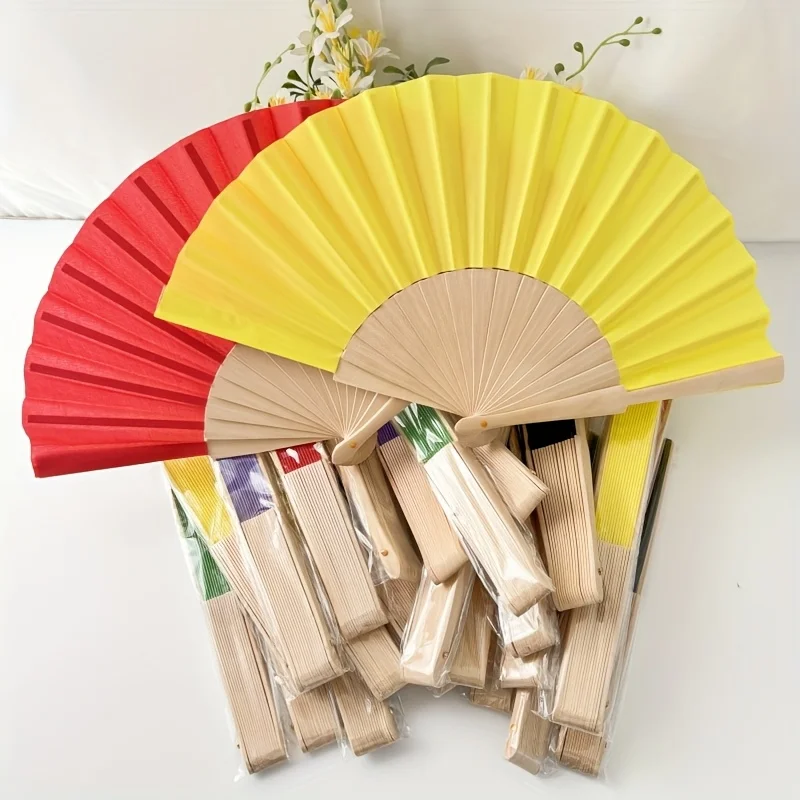 5pcs Spanish Classical Style Solid Color Wooden Hand Fans Elegant Portable Decorative Fans For Weddings, Party Dance Performance