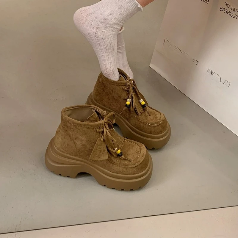 

Женские осенние ботинки 2024, новые маленькие ботинки на платформе в стиле ретро, байкерские ботинки