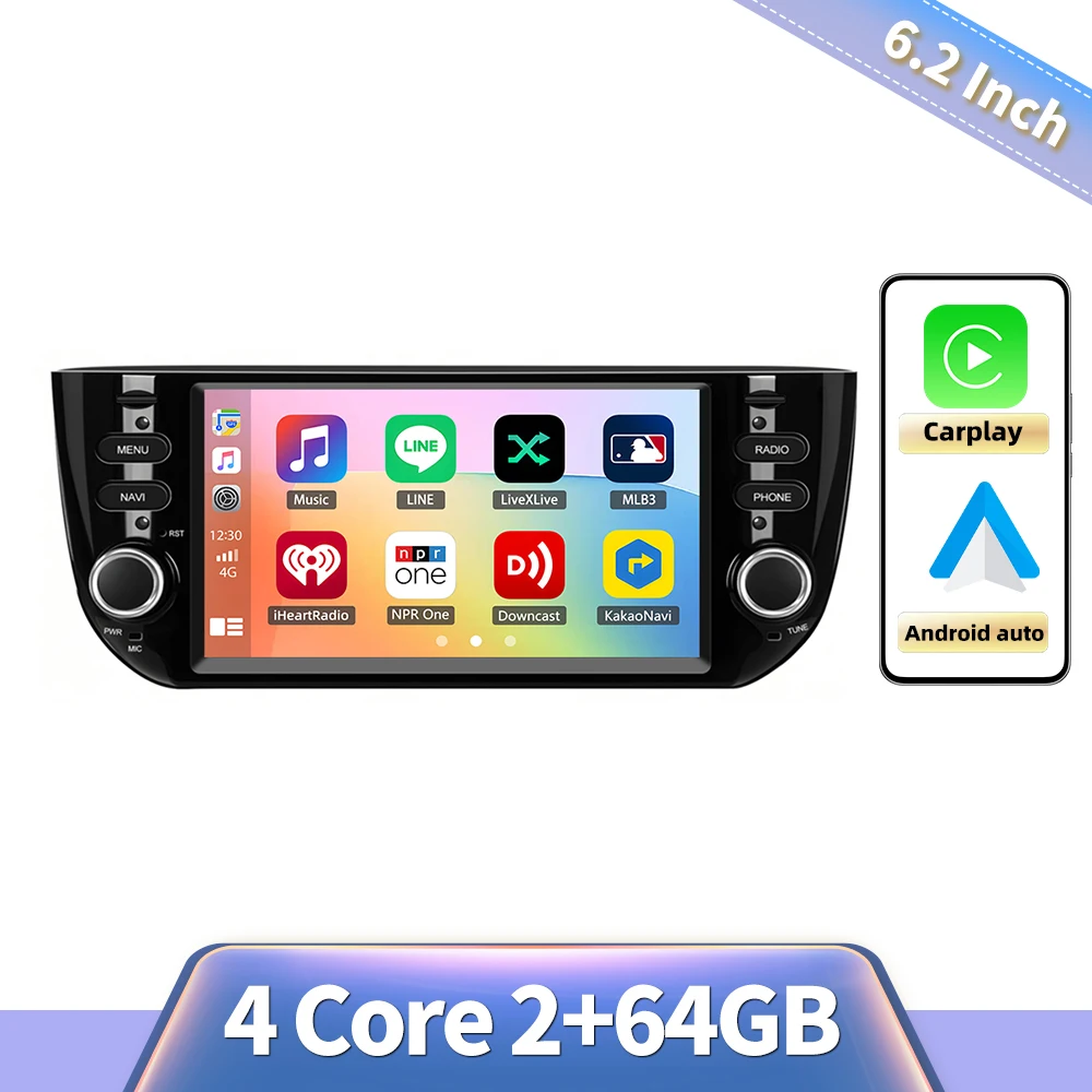 Podofo 6.2" Carplay Android autoradio voor Fiat Punto 10-16/Linea 12-15 Intelligent Autosysteem 2din GPS Stereo Navigatie RDS