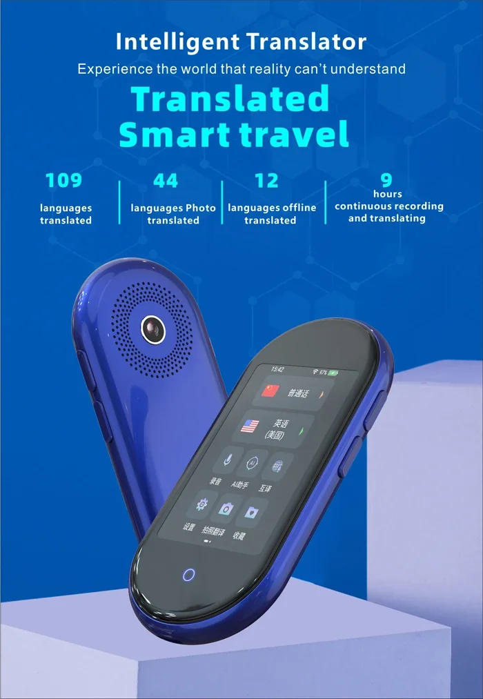 Portable AI smart multi-language voice translator suppory offline 12 language automatic translator for learning travel business