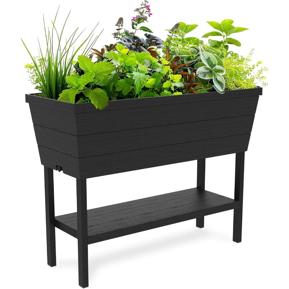 

12.7 Gallon Raised Garden Bed with Self-Watering Gauge, Drainage Plug, Dark Grey
