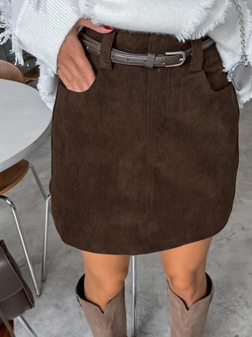 

Women's Retro Corduroy Midi Skirt 2025 Autumn Cross-Border High-Waisted Office Versatile Slim-Fitting A-Line Hips-Hugging Skirt