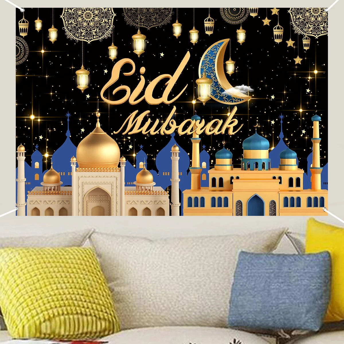 Eid Mubarak 배경 커버, 가정 이슬람 무슬림 파티 장식, 파티 용품, Eid Mubarak Ramadan Kareem 배경 장식