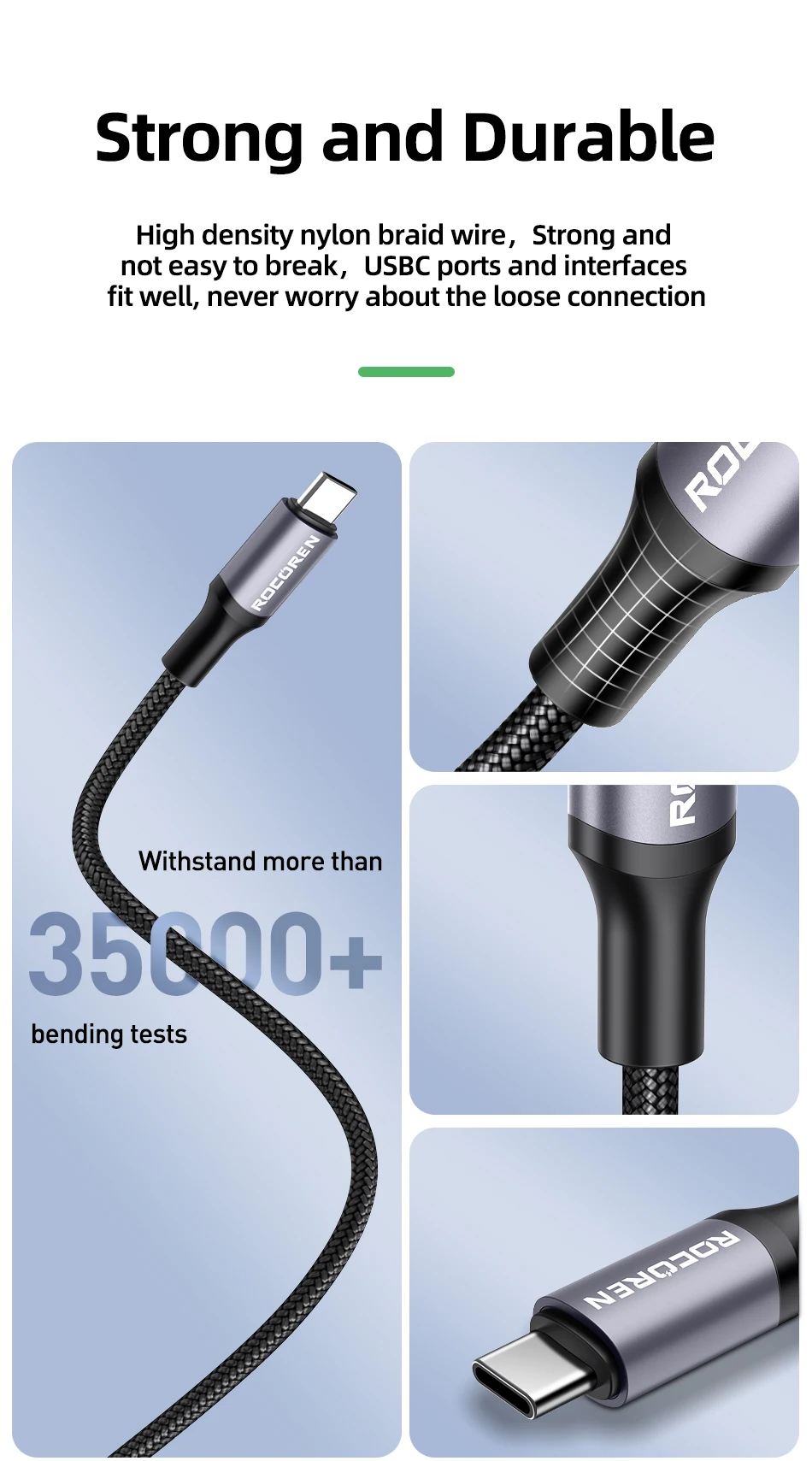 Rocoren 100 W USB C auf Typ C Kabel USB PD 3.1 240 W Schnellladekabel USB-C 5 A TypeC Kabel für iPhone 15 MacBook Samsung – Detail 10