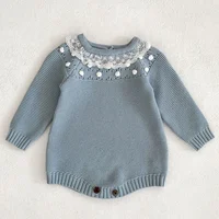 0-24M Baby Girl Romper Knit New Newborn Lace Warm Long Sleeve Jumpsuit Infant Princess Party Romper Toddler Fall Spring Clothing 2
