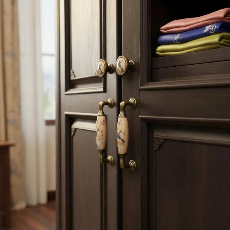 Classic ceramic cabinet pulls vintage drawer&wardrobe door handles American-style cabinet&shoe-cupboard knobs furniture hardware