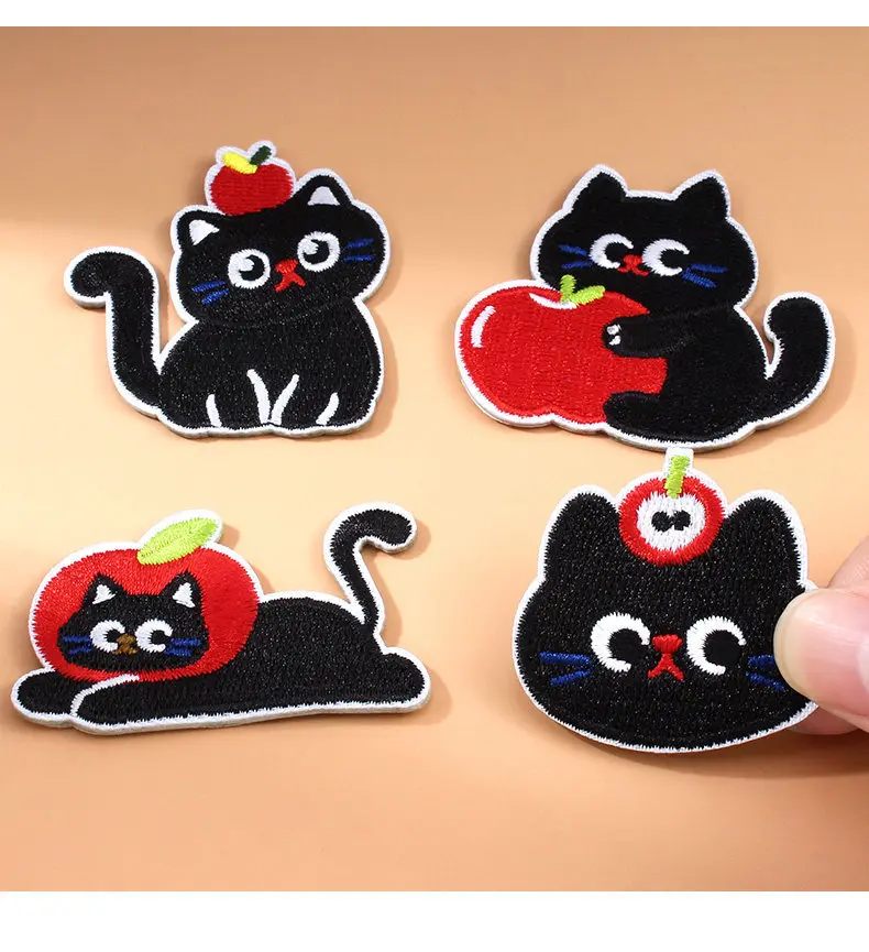Black Cat Embroidery Sticker Apple Self-adhesive Seamless Cloth Sticker Cloth Patch Sticker Mobile Phone Decoration Sticker