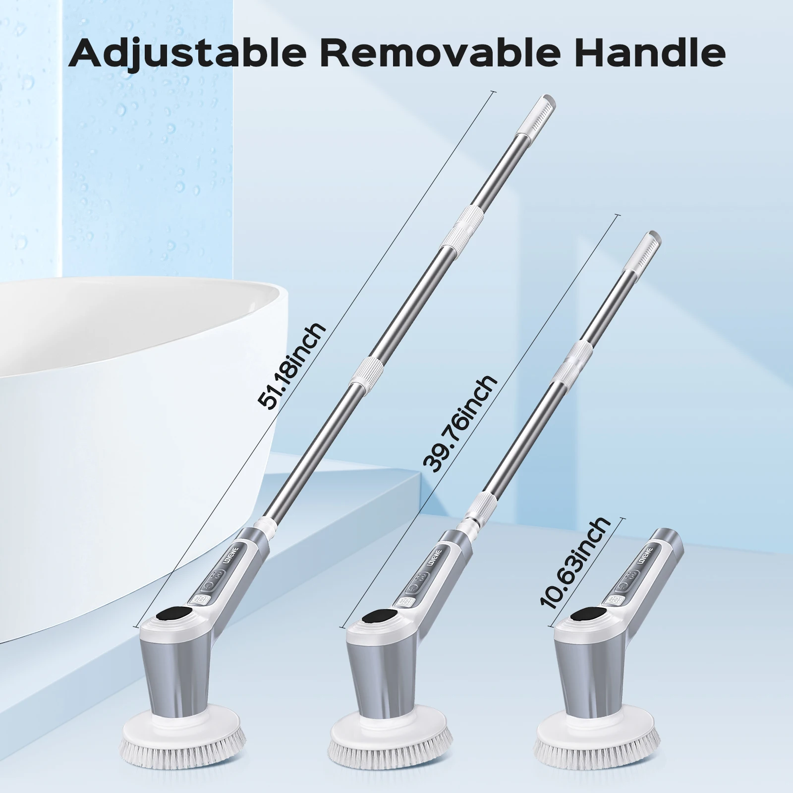 Electric Spin Scrubber, Cordless 4500mAh with Spray, Adjustable Handle, 6 Brush Heads, 2 Speeds, for Bathroom Cleaning