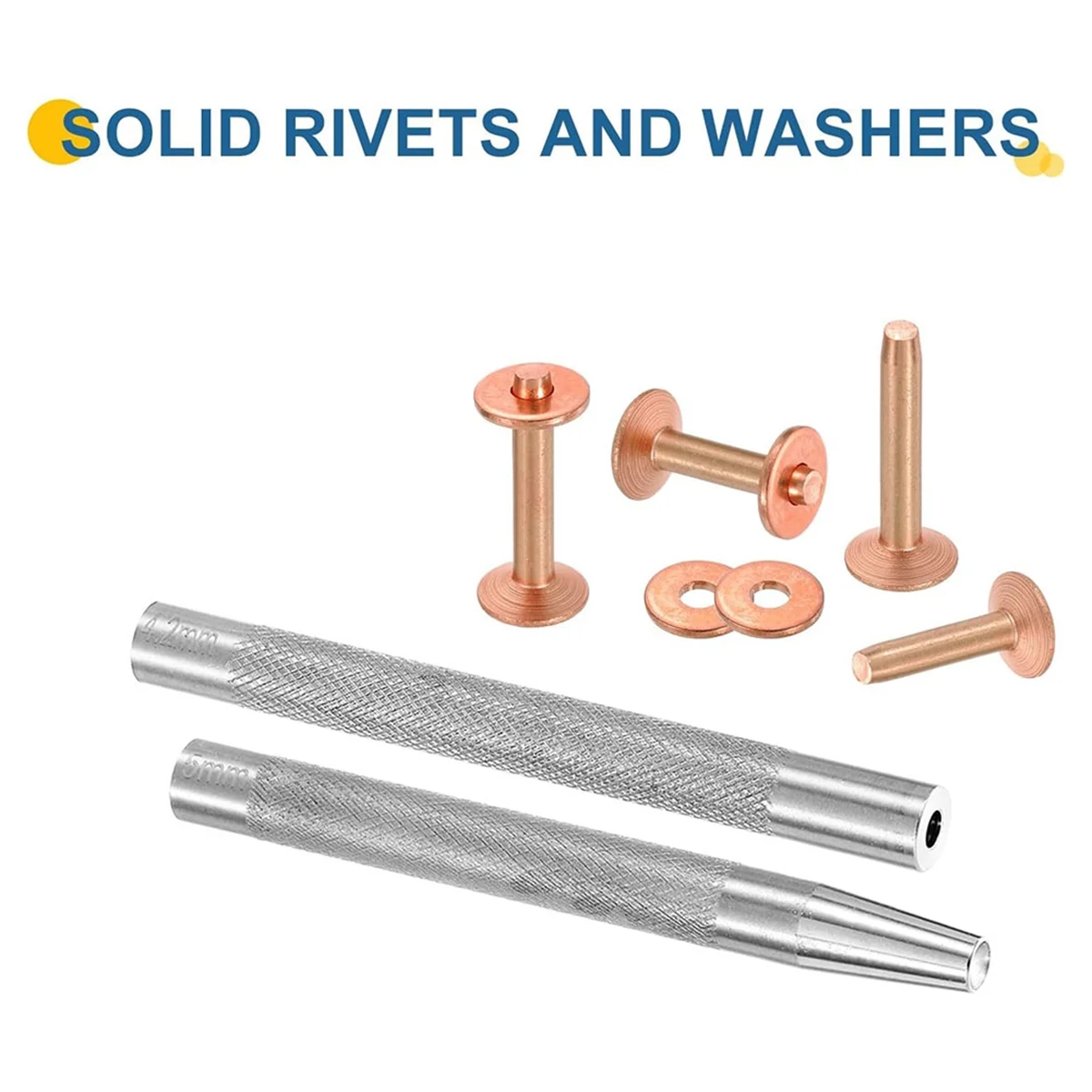 

A002 20Set Copper Rivets and Burrs, Solid Leather Copper Rivet Fastener with Punch Rivet Tool for Leather DIY Craft Supplies