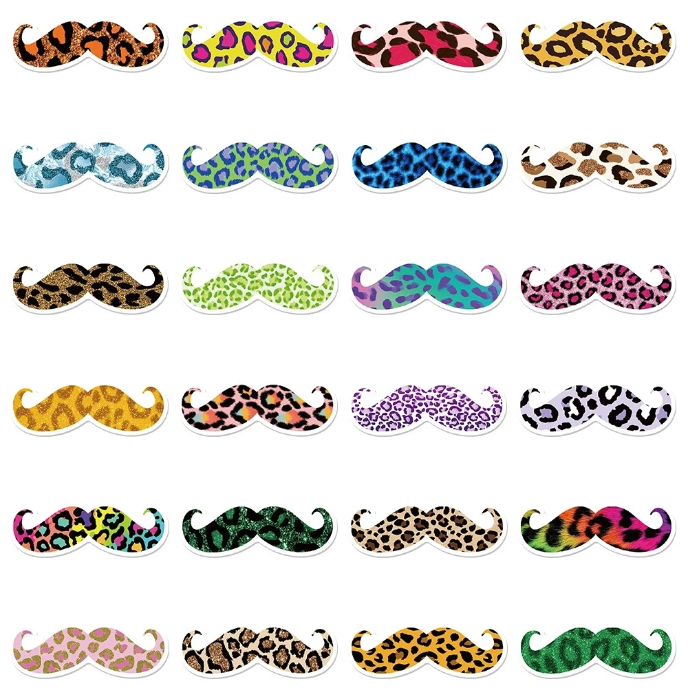 50Pcs Colorful Cartoon Leopard Print Mustache Graffiti Stickers for Party Guitar Notebook Water Bottle Skateboard Helmet Decals