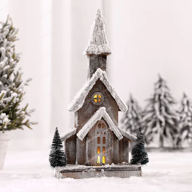 

Christmas Luminous christmas Wooden Tree Ornament Creative Desktop Decoration Cafe Window Scene decoration wooden Hous