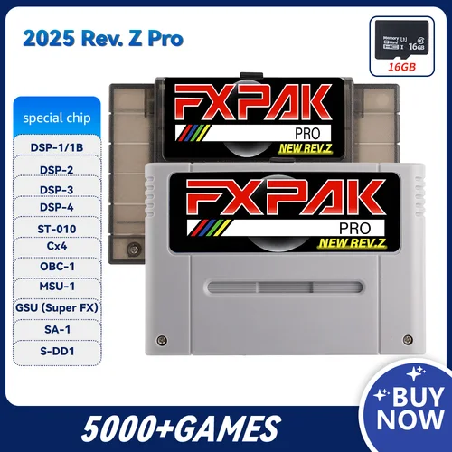 Último FXPAK Rev. Versión Z Pro 1200 en 1 para consola de videojuegos SNES de 16 bits con tarjeta de 16G de regalo para Chip ciclónico