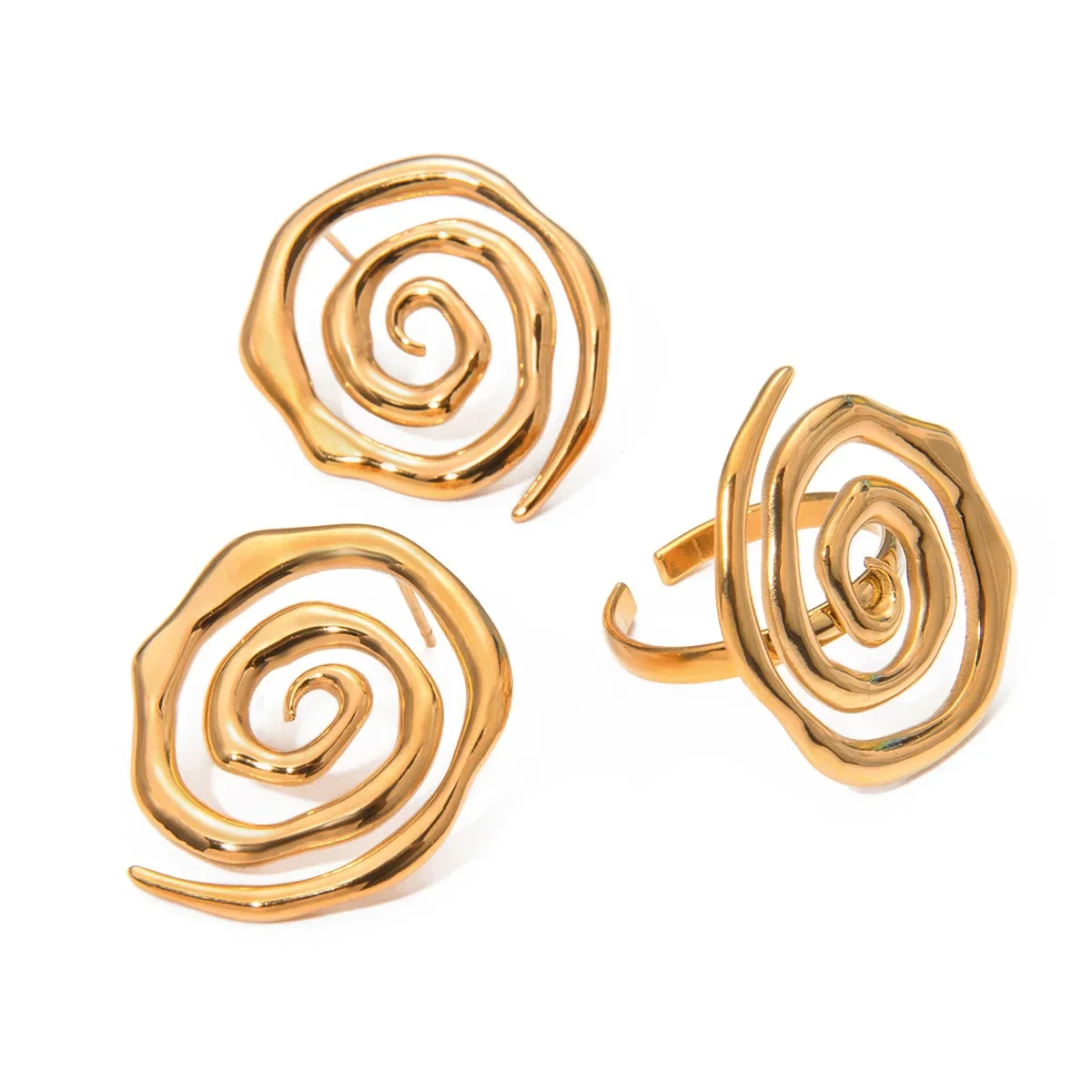 Unique Design Waterproof Metal Vortex Swirl Earrings Romantic Geometric Spiral Simplicity Aestheticism Open Rings Party Jewelry