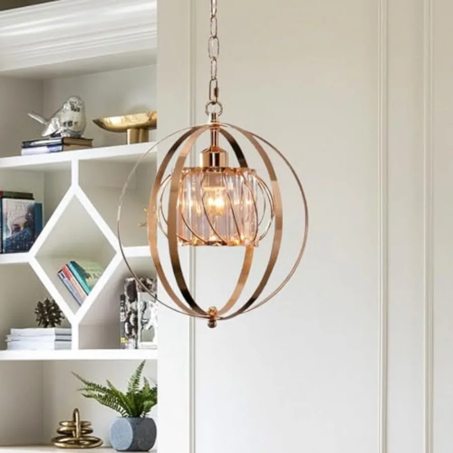 

Золотой хрустальный подвесной светильник с регулируемой высотой, с плафоном в форме тыквы, цоколь E26, металлический подвесной светильник-фонарь