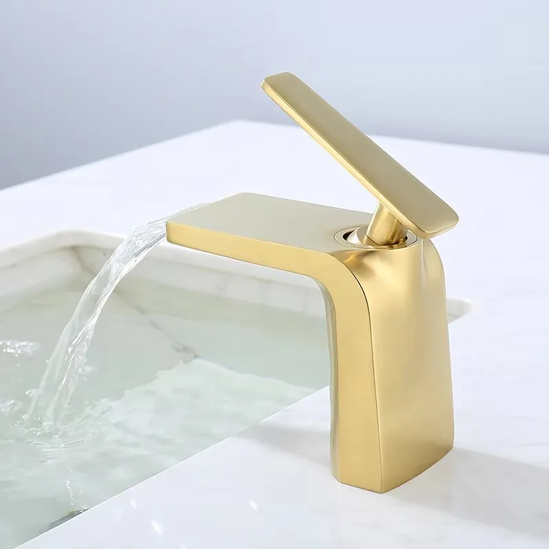 New Full Brass Basin Faucet Waterfall Spout Hot Cold Single Hole Black Tap Set Multi Color Options Deck Mounted Ceramic Valve