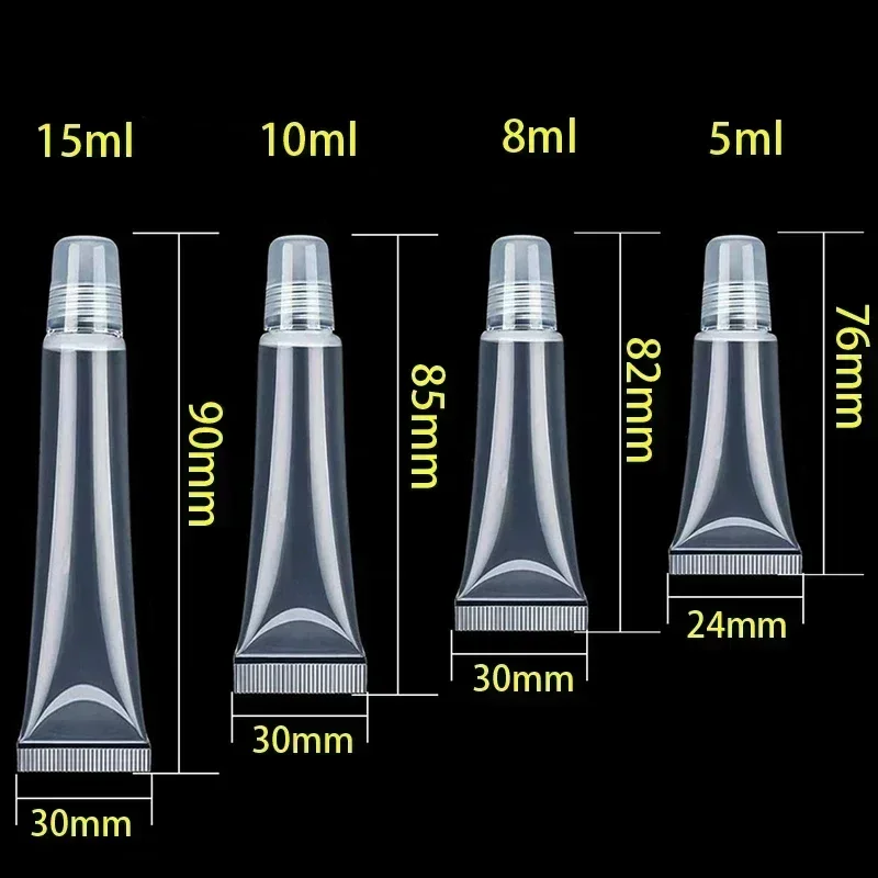 30Pcs 5/8/10/15ml Empty Clear Lip Balm Hose DIY Refillable Travel Lipstick Squeeze Containers Tube For Lip Gloss Cosmetic Lotion