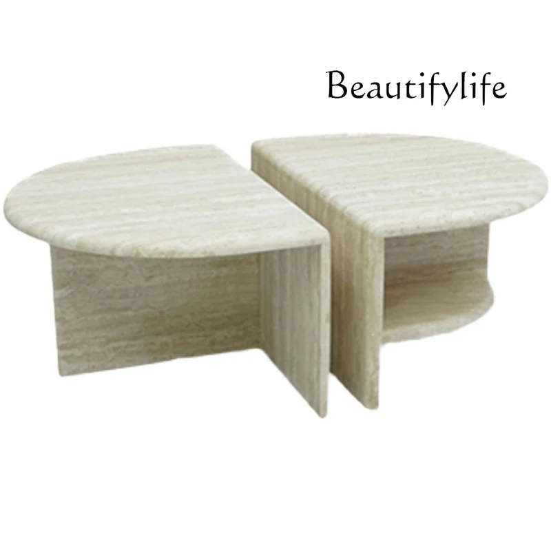 

Travertine marble coffee table light luxury creative combination hotel villa tea table Nordic living room designer tea table