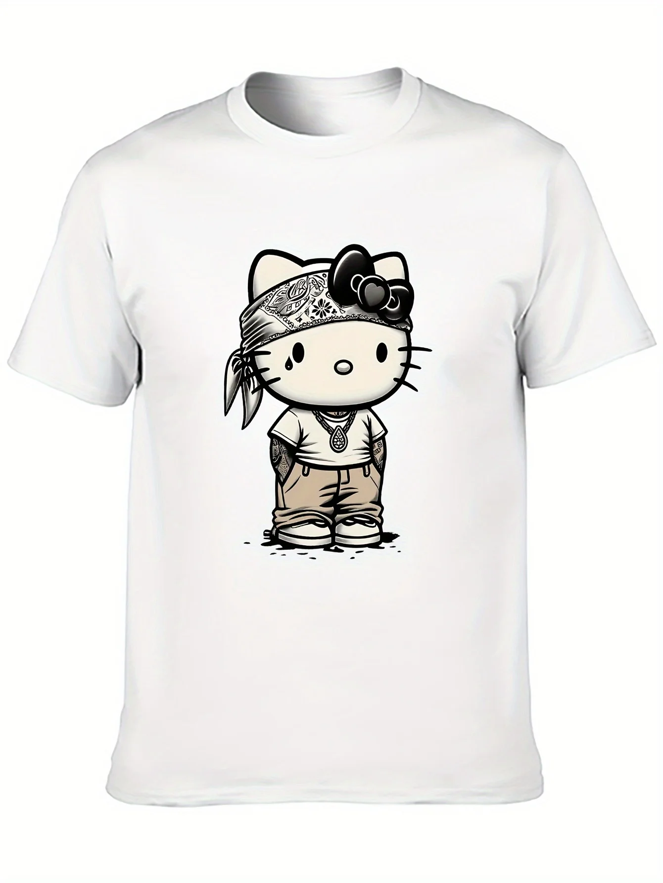 

Hello Kitty Graphic Printing Summer Autumn Winter Cotton Men's and Women's T-Shirts Short Sleeves Luxury Outdoor Sports Brand