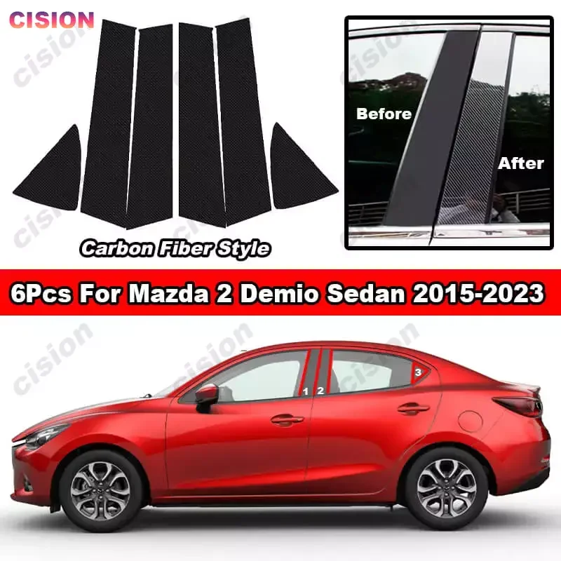 Piano Black Car Door Window Center Middle B C Column Sillar Post Cover Mirror Effect Naklejka do Mazdy 2 Demio Sedan Yaris — zdjęcie 7