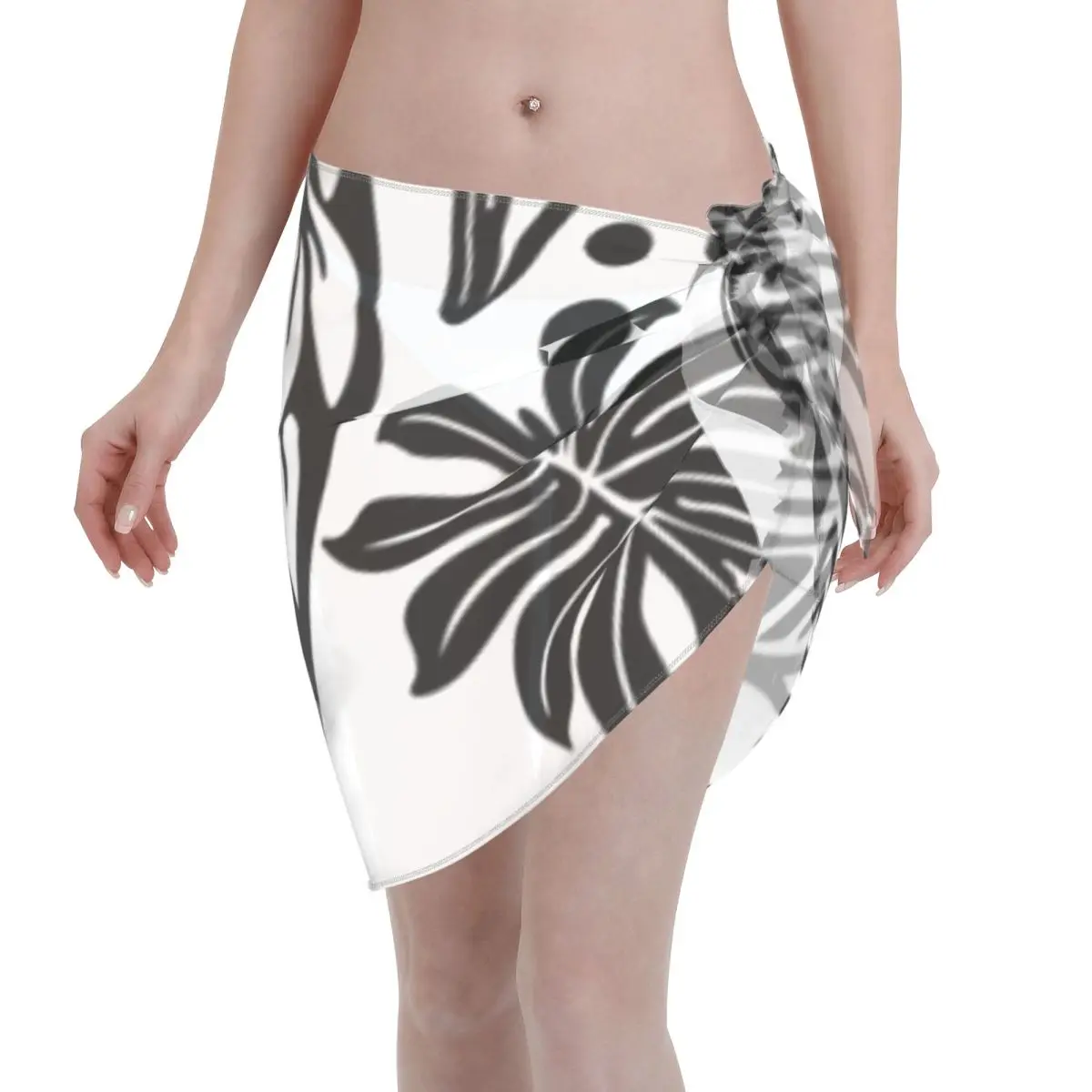 

Promotion Polynesian Tribal Black And White Women's Beach Wrap SkirtResort Breakfast Dress Beach Cover Skirt