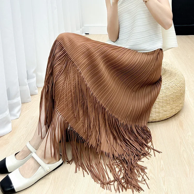 

Miyake style comfortable, casual, slim, elegant, fashionable pleated tassel skirt for women 2024 Summer new style
