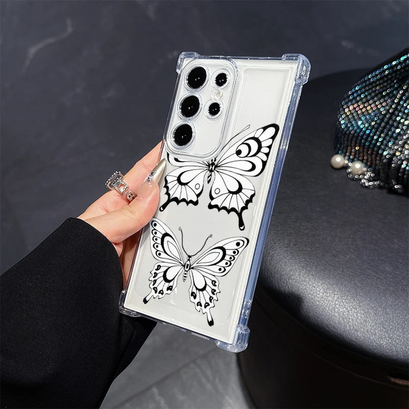 Pink Dreamy Butterfly Phone Case for Samsung Galaxy S25 Ultra S20 FE S21 S22 S23 Plus S24 S26 Edge Cases Transparent Soft Covers
