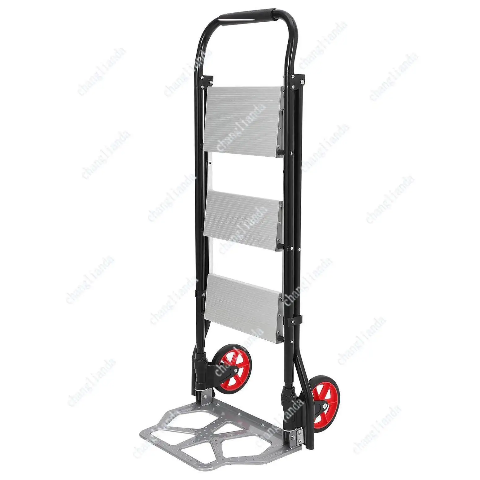 Dual Use Cart Ladder Folding Cargo Trolley Household Aluminum Alloy Ladder Load for Sturdy Steel Bracket Rubber Wheels