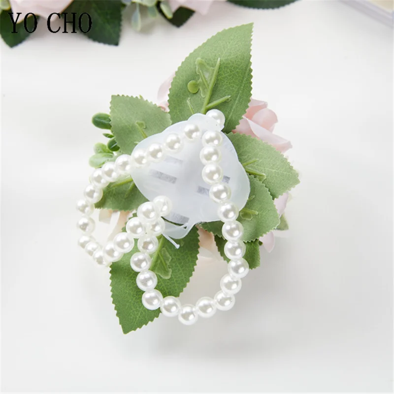 Yo Cho Witte Zijden Roos Mannen Boutonniere Knoopsgat Broche Bruidsmeisje Bruid Bruiloft Pols Corsage Armband Bruidegom Ceremonie Bloem