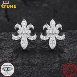 New Certified D Color Moissanite Diamond Hoop Stud Earrings for Women Men S925 Sterling Silver Iris Ear Studs Fine Jewelry Gifts