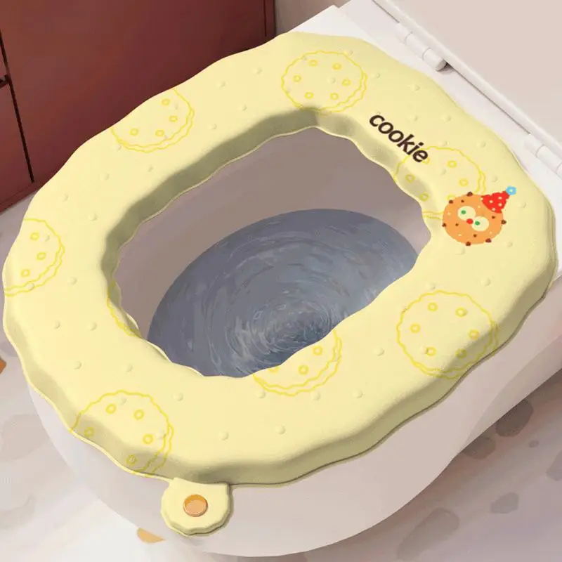 Waterproof Toilet Seat Cushion Thick Soft Lifting Handle Cute Cookie Print Easy Clean For All Season Home Bathroom Use
