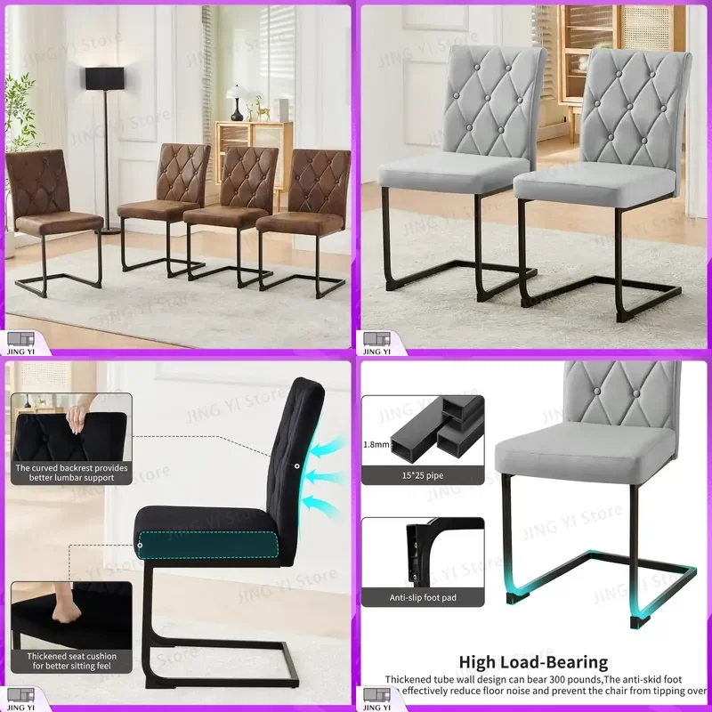 Velvet PU Suede Dining Chairs with Black Chrome Legs Set of 2 or 4 High Back Upholstered Side Chairs for Kitchen
