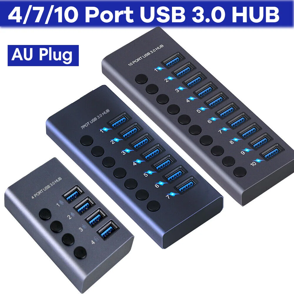 USB Hub 3.0 High Speed Multi USB Splitter AU 4/7/10 Port 3 Hab Power Adapter Fast Charging Long Cable with Multiple Expander