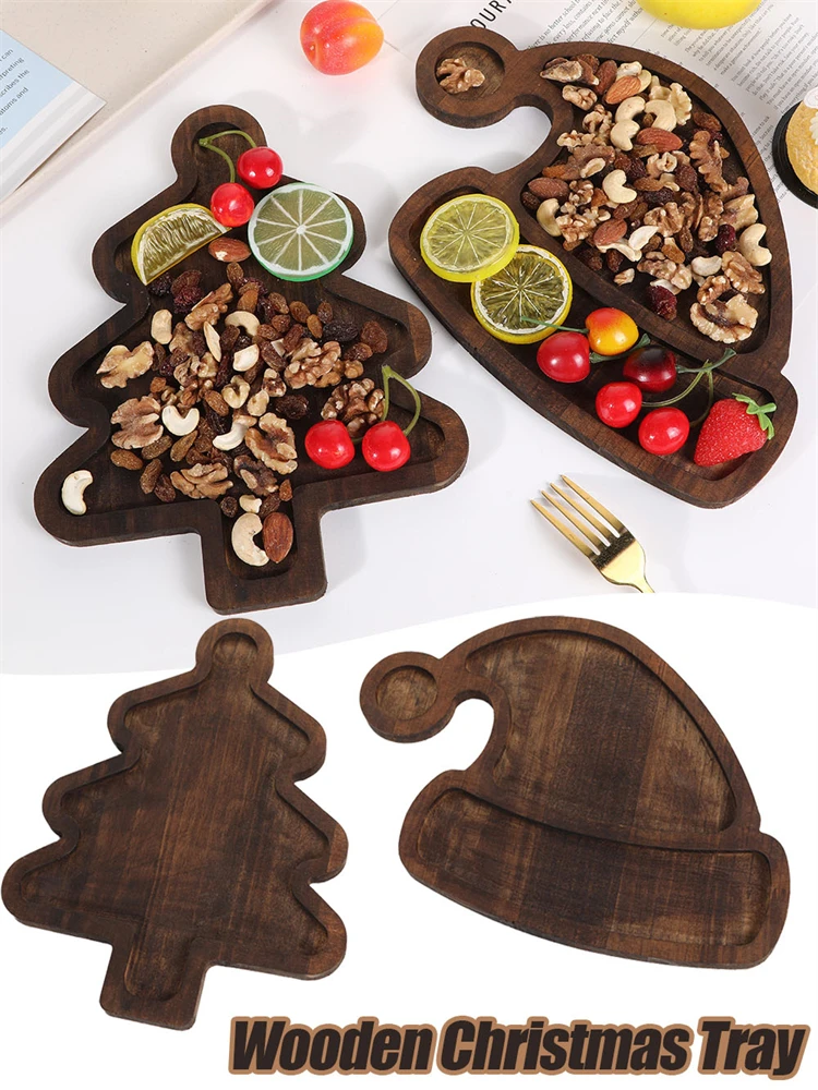 Bandeja de madera Decoración navideña Plato de Navidad Bandeja de charcutería con forma de árbol de Papá Noel Tablero de postre para restaurante para aperitivos de comida