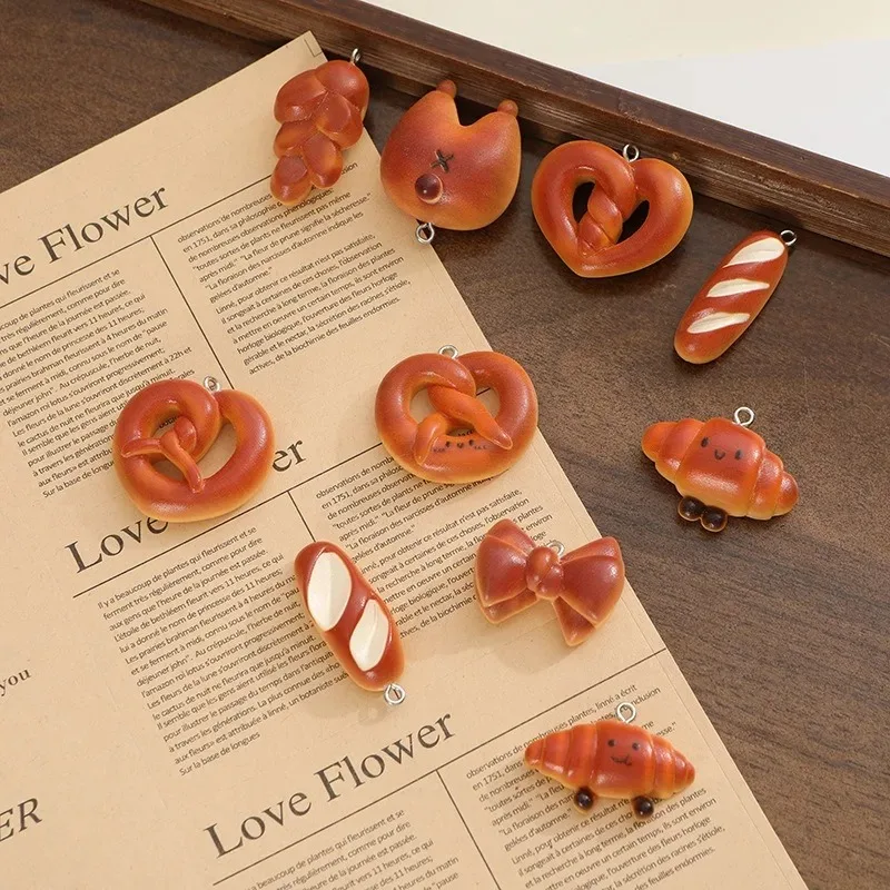 10Pcs/Lot Realistic Alkali Bread Stick Resin Pendant Charms Simulation Snack For DIY Keychain Hanging Ornaments
