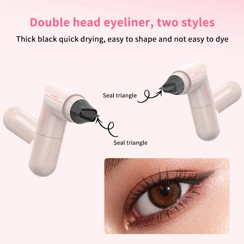Double HEAD อายไลเนอร์แบบบูรณาการอายไลเนอร์แสตมป์ที่แม่นยํา Outline Signet อายไลเนอร์ยาวนาน Liquid ปากกาแต่งหน้าเครื่องสําอาง