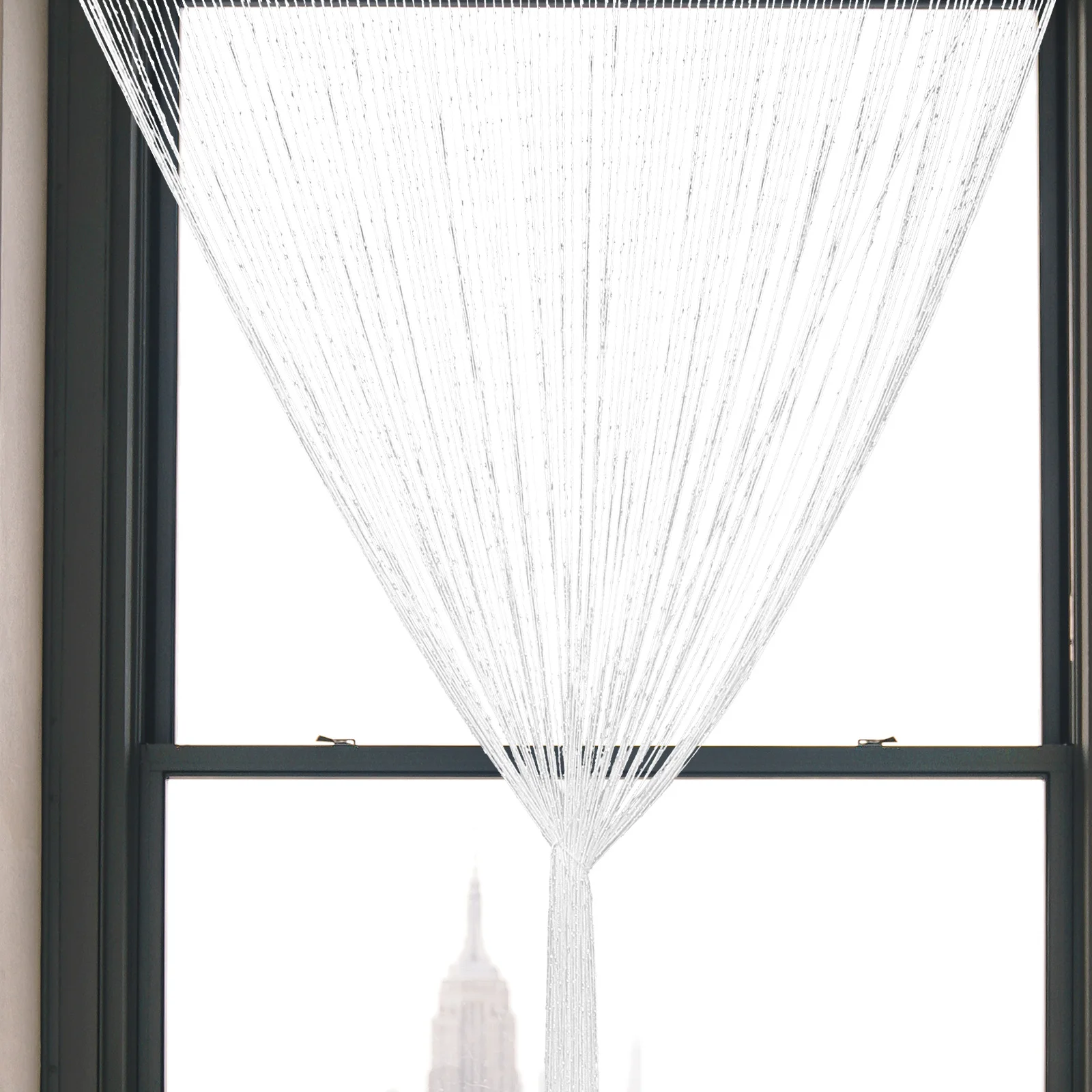 

Silver String Curtains Extra Wide White Polyester Door Wall Window Decor Room Separator Birthday Party Wedding Christmas