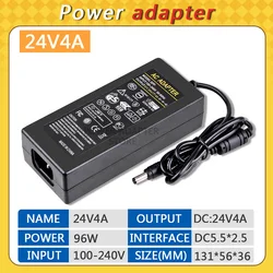DC 24V4A Power Supply Adapter,  AC 100-240V to DC 24V 4A Switching Transformer Jack 5.5mm x 2.5mm for LED Strip, Light, Cameras