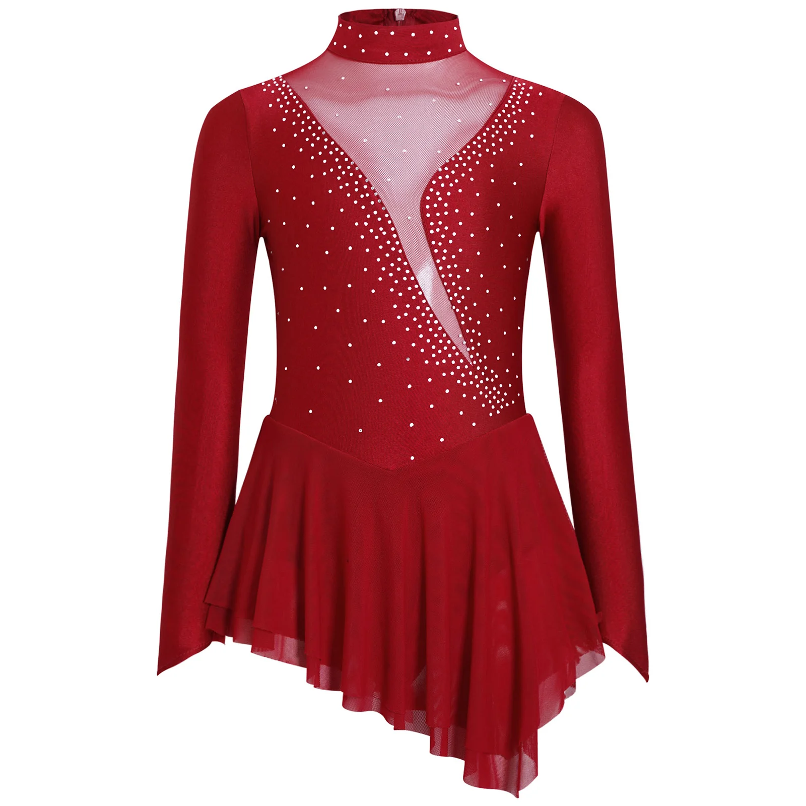 Niños Niñas Ballet patinaje artístico leotardo lírico vestido de baile gimnasia malla transparente Rhinestone Ropa de baile disfraz de escenario actuación