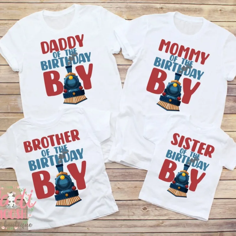 Train Theme Family Birthday Shirts Choo Choo Boy's T-shirt Graphic Family Outfits White Sets