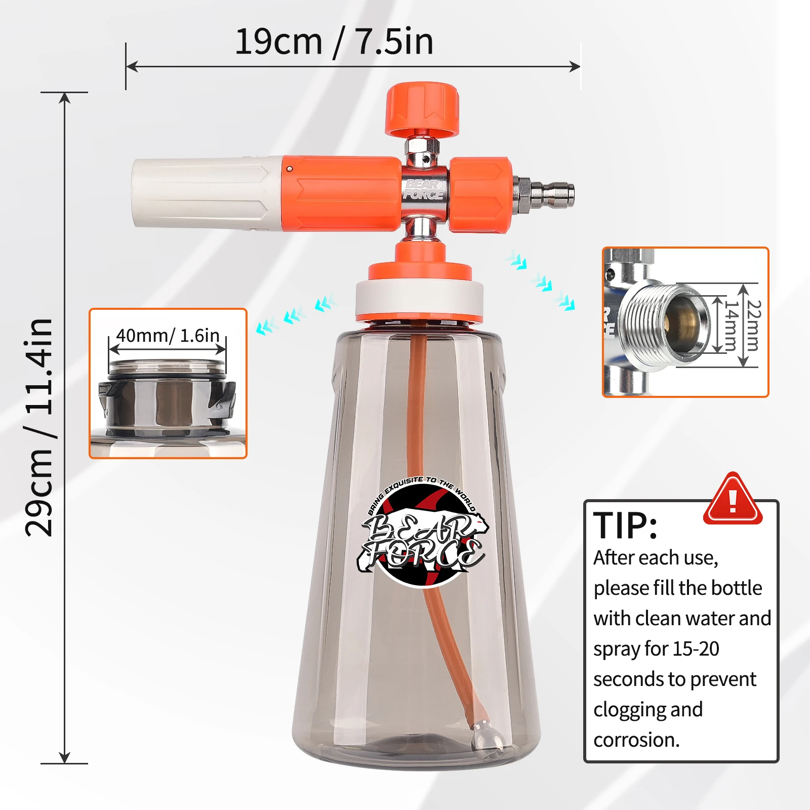Pressure Washer Upgraded Foam Cannon for 1/4” Quick Connector with 360°Adjustable Spray Nozzle, 1L Foam Cannon Soap Dispenser